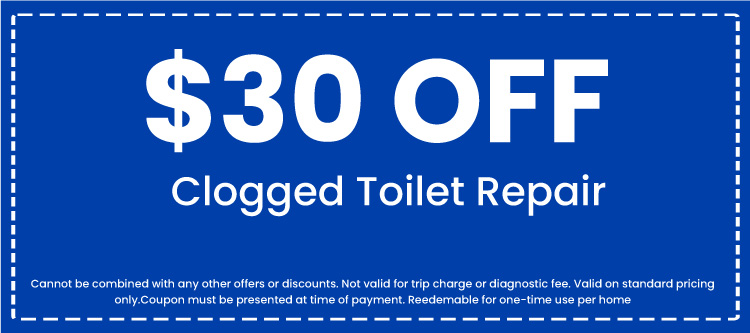  off coupon for clogged toilet repair, Florida Plumbing Plus, Inc., promotional offer details.