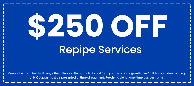 0 off coupon for repipe services, highlighting discounts available through Florida Plumbing Plus, Inc.